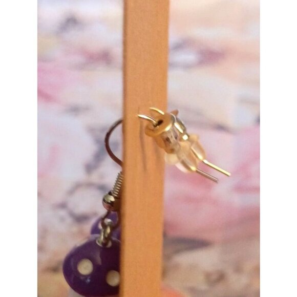 Purple & White Mushroom Dangle Earrings NEW Cottagecore Gift Boxed - Picture 2 of 4